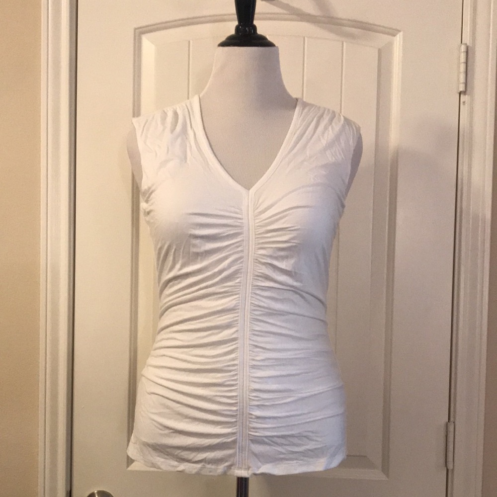 White House Black Market Cap Sleeve Ruched Tee Top Off White LP